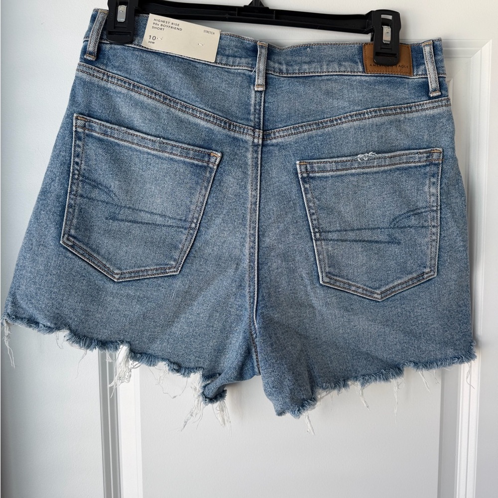 American Eagle High-Rise Light Blue Denim Cutoff Shorts - Picture 2 of 3